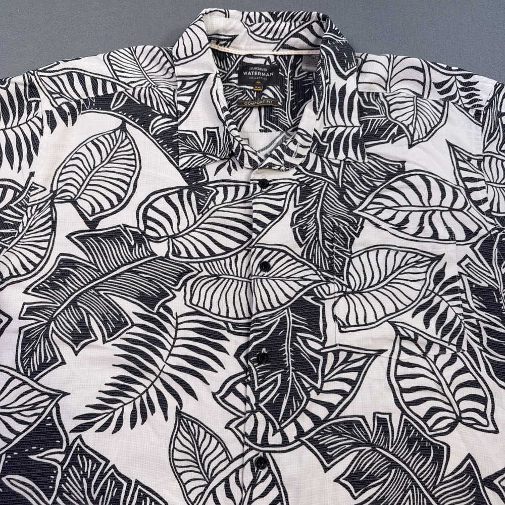 Quiksilver Waterman Collection SHIRT Men's XXL BLUE WHT FORAL S/S Button Up